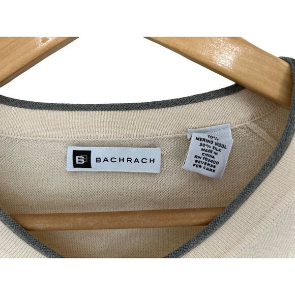 BACHRACH V-Neck Sweater Wool Silk Crean Color Gray Details Size Med - Picture 4 of 8